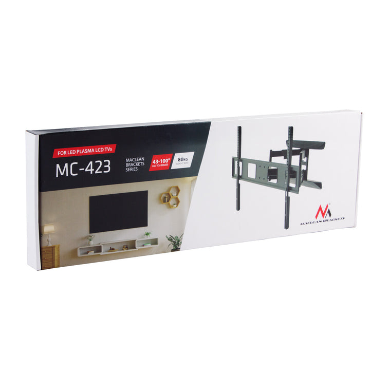 Suport TV Maclean, max VESA 800x600, 43-100", 80kg, reglaj unghi orizontal și vertical, profil 50-500mm, negru, MC-423