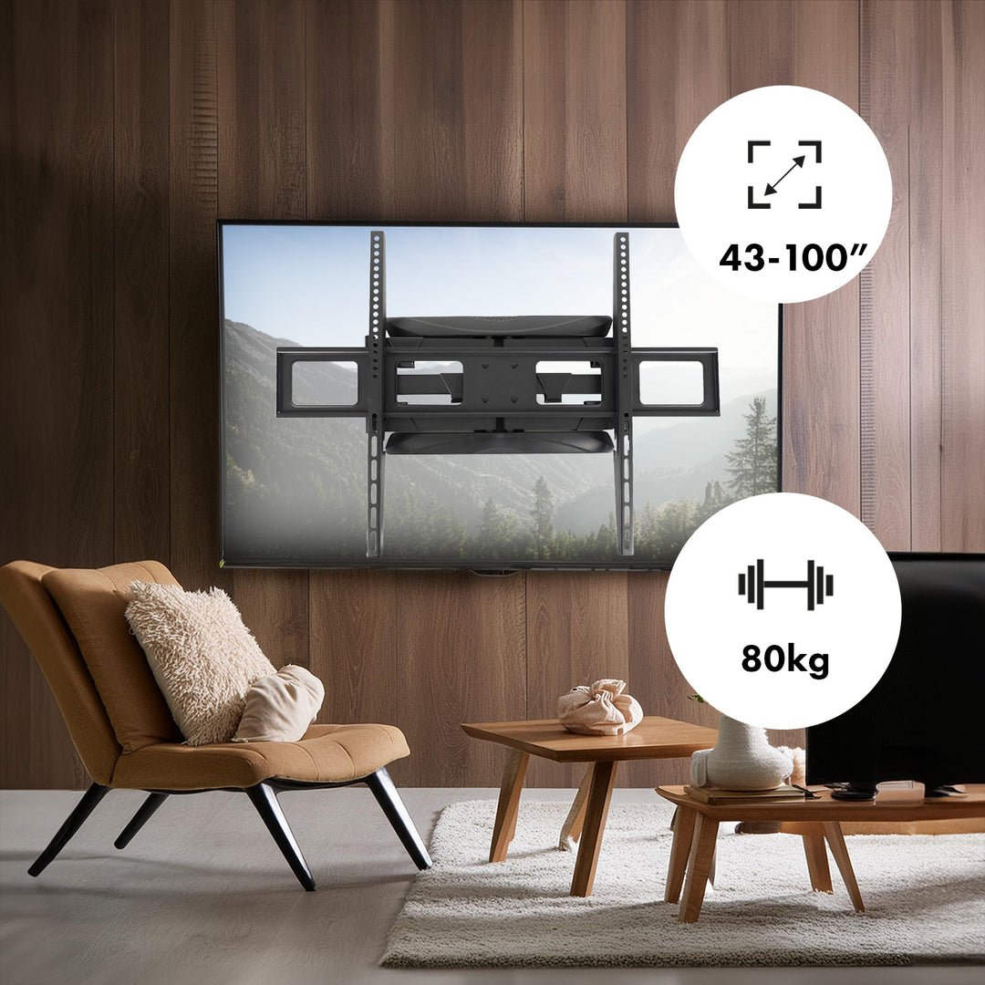 Suport TV Maclean, max VESA 800x600, 43-100", 80kg, reglaj unghi orizontal și vertical, profil 50-500mm, negru, MC-423