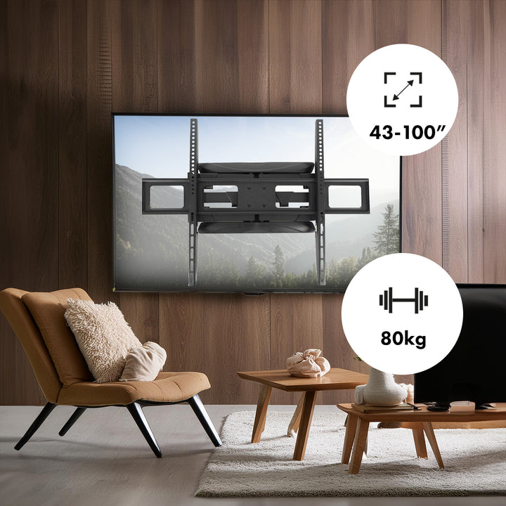 Suport TV Maclean, max VESA 800x600, 43-100", 80kg, reglaj unghi orizontal și vertical, profil 50-500mm, negru, MC-423