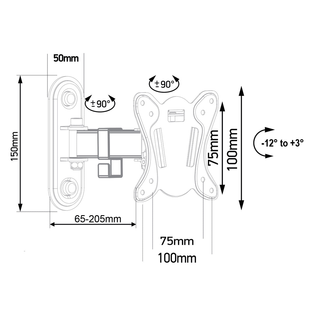 Suport TV de perete Maclean, max. VESA 100x100, 13-32", 30kg, negru, MC-416