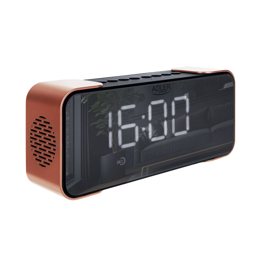 Ceas deșteptător radio fără fir din cupru cu afișaj LED și funcție Bluetooth