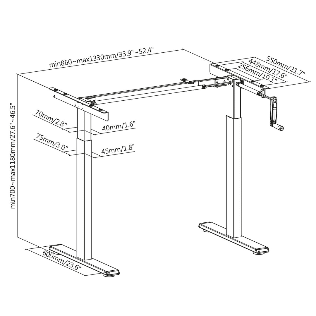 Cadru birou Maclean MC-790NG, 60 kg, 133 x 60 x 118 cm, gri