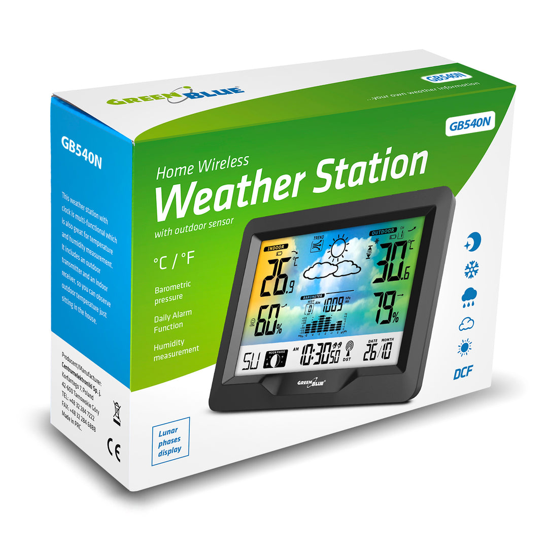 Statie meteo GreenBlue GB540N, sistem DCF, DC 5V, negru