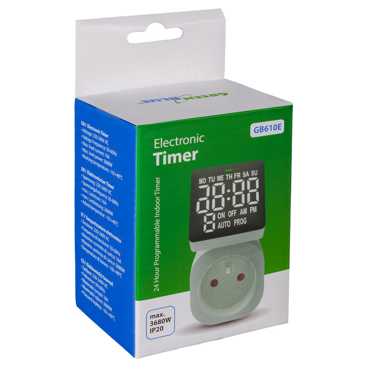 Cronometru digital GreenBlue - temporizator, sarcină max. 16A, IP20, GB610 E
