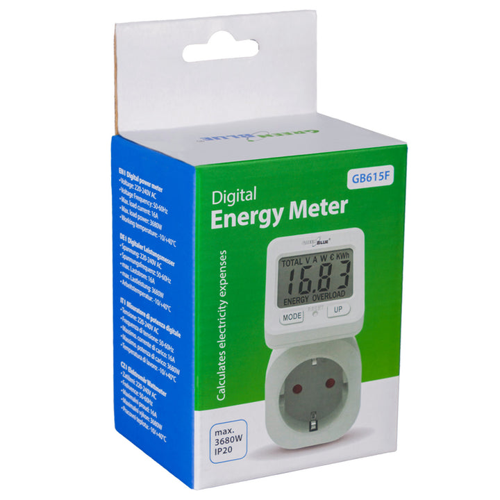 Contor de energie GreenBlue, wattmetru, 16A, max. 3680W, sub-memorie, GB615 F
