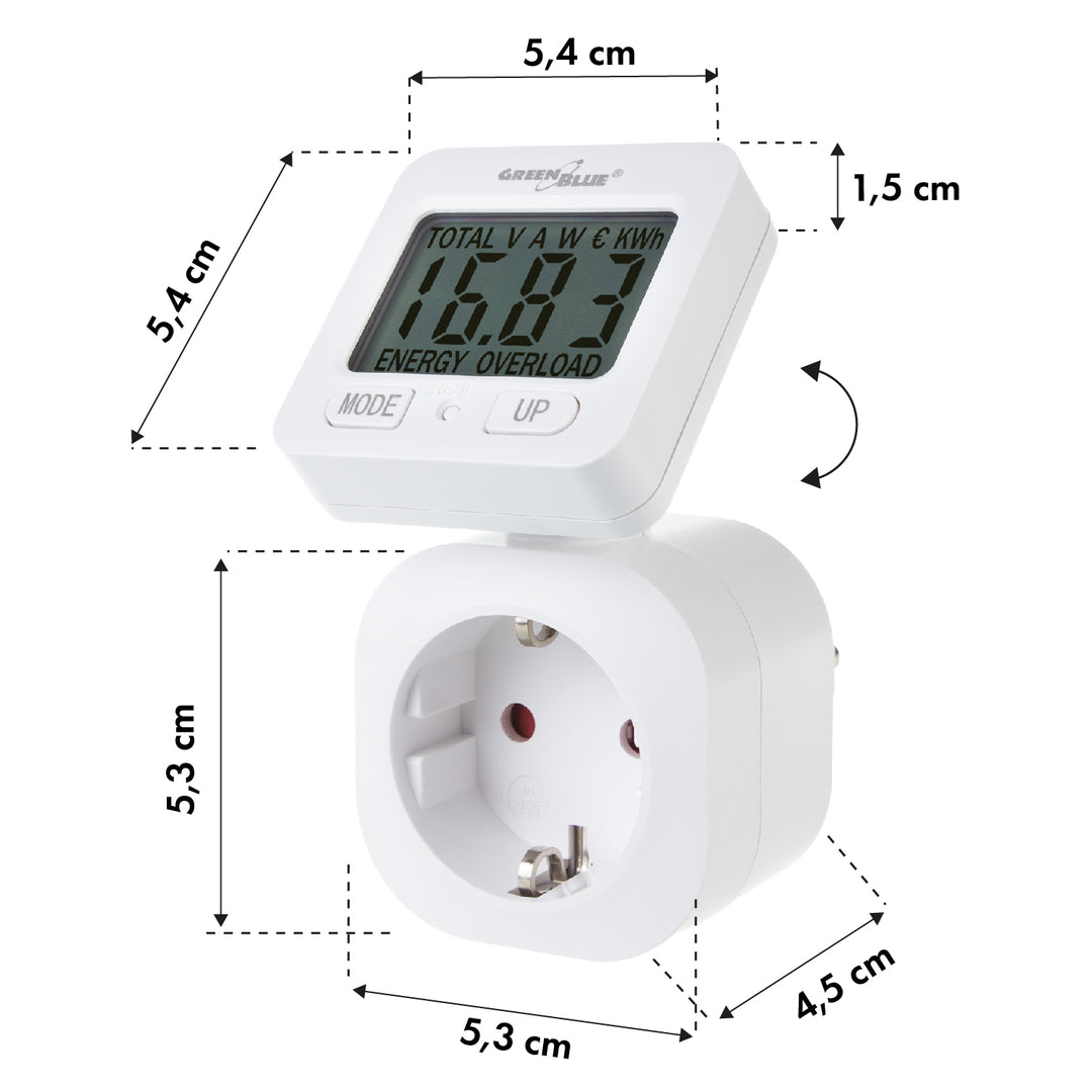 Contor de energie GreenBlue, wattmetru, 16A, max. 3680W, sub-memorie, GB615 F