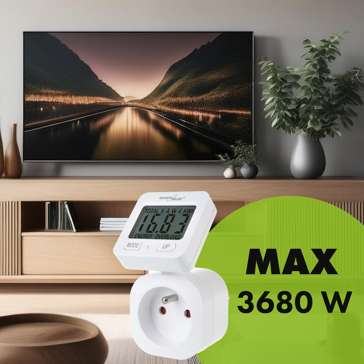 Contor de energie GreenBlue, wattmetru, 16A, max. 3680W, sub-memorie, GB615 F