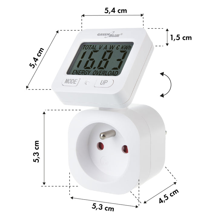 Contor de energie GreenBlue, wattmetru, 16A, max. 3680W, sub-memorie, GB615 E