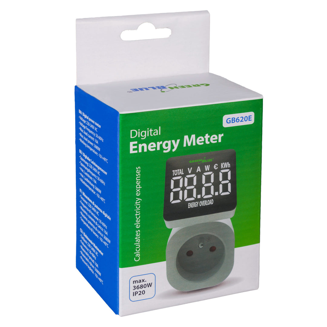 Contor de energie GreenBlue, wattmetru, 16A, max. 3680W, sub-memorie, GB620 E
