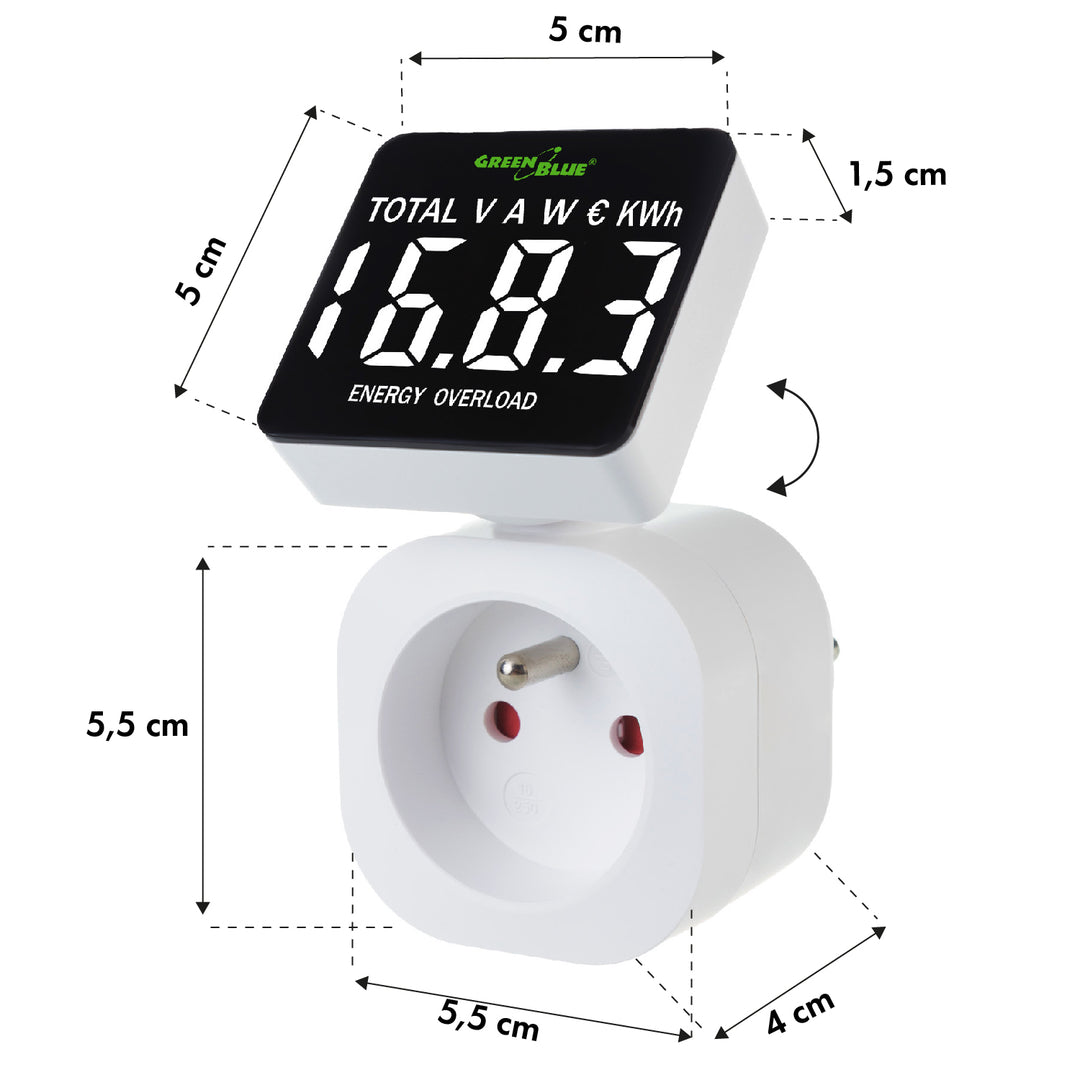 Contor de energie GreenBlue, wattmetru, 16A, max. 3680W, sub-memorie, GB620 E