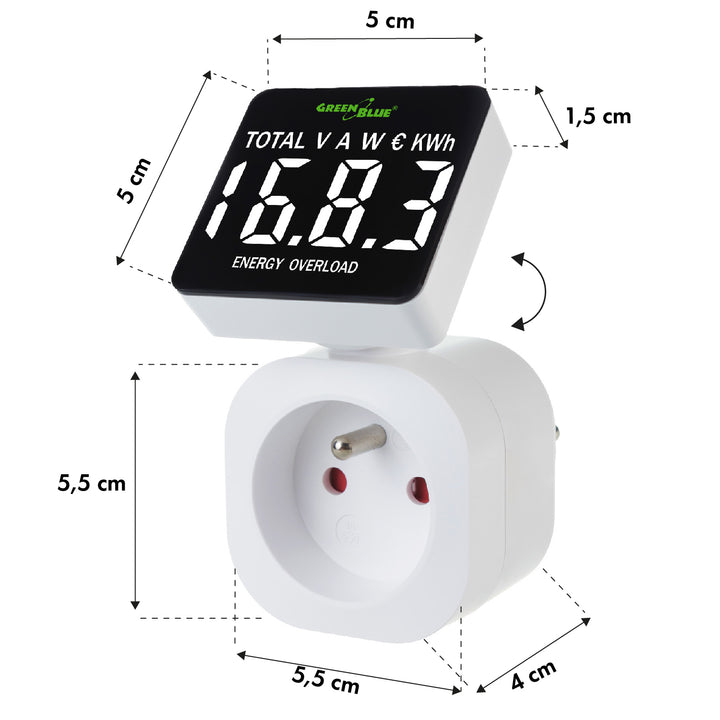 Contor de energie GreenBlue, wattmetru, 16A, max. 3680W, sub-memorie, GB620 E
