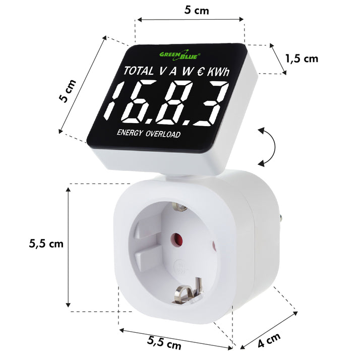 Contor de energie GreenBlue, wattmetru, 16A, max. 3680W, sub-memorie, GB620 F