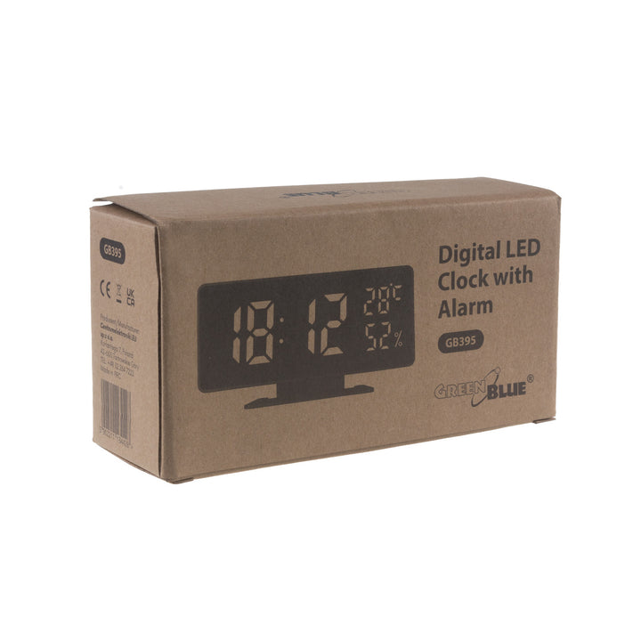 Ceas electronic cu alarmă și termometru GreenBlue GB395, higrometru, negru