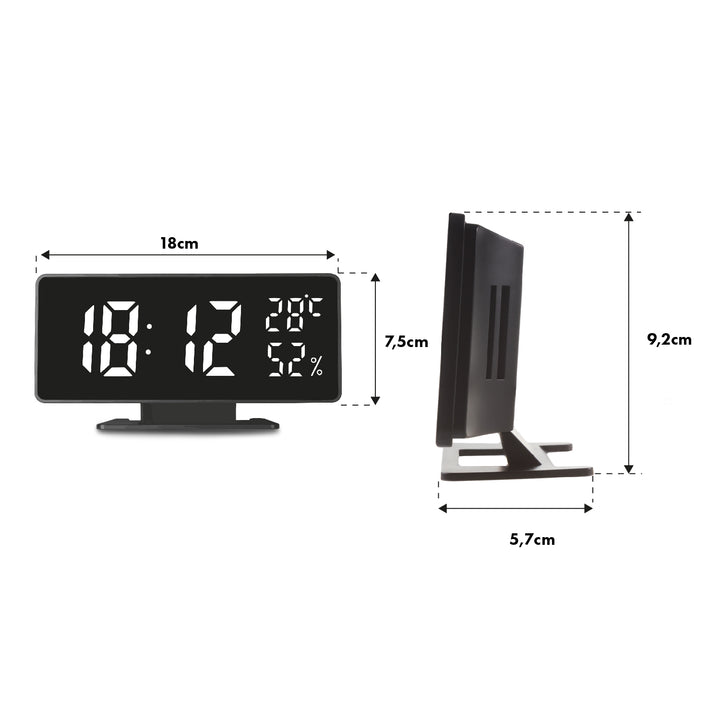Ceas electronic cu alarmă și termometru GreenBlue GB395, higrometru, negru