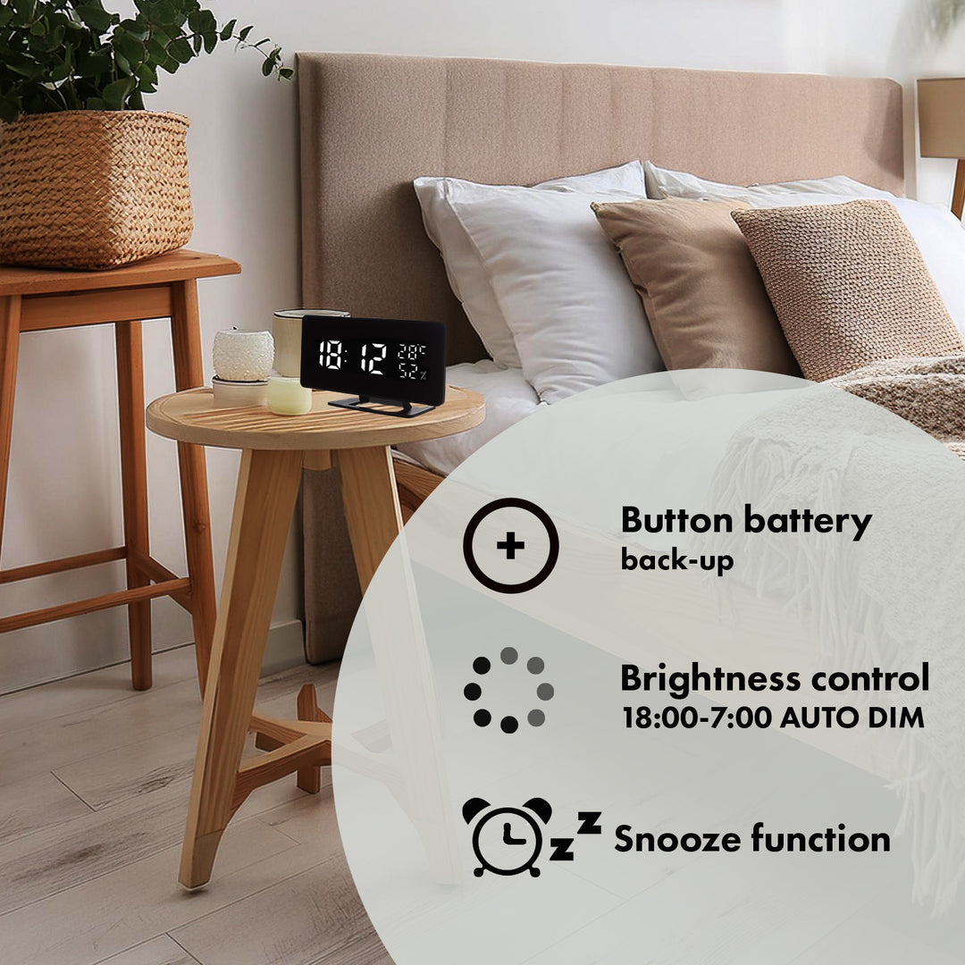 Ceas electronic cu alarmă și termometru GreenBlue GB395, higrometru, negru