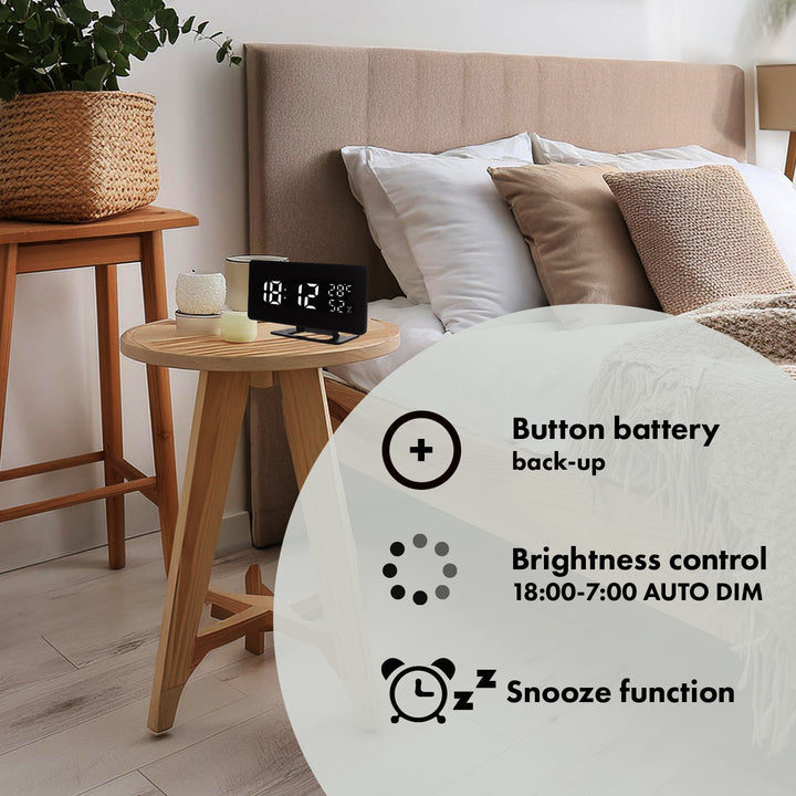 Ceas electronic cu alarmă și termometru GreenBlue GB395, higrometru, negru
