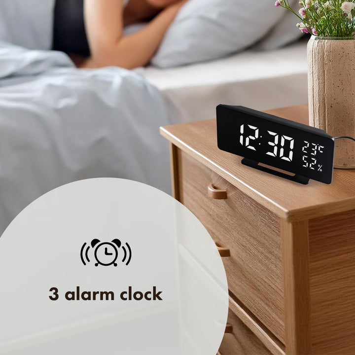 Ceas electronic cu alarmă și termometru GreenBlue GB395, higrometru, negru