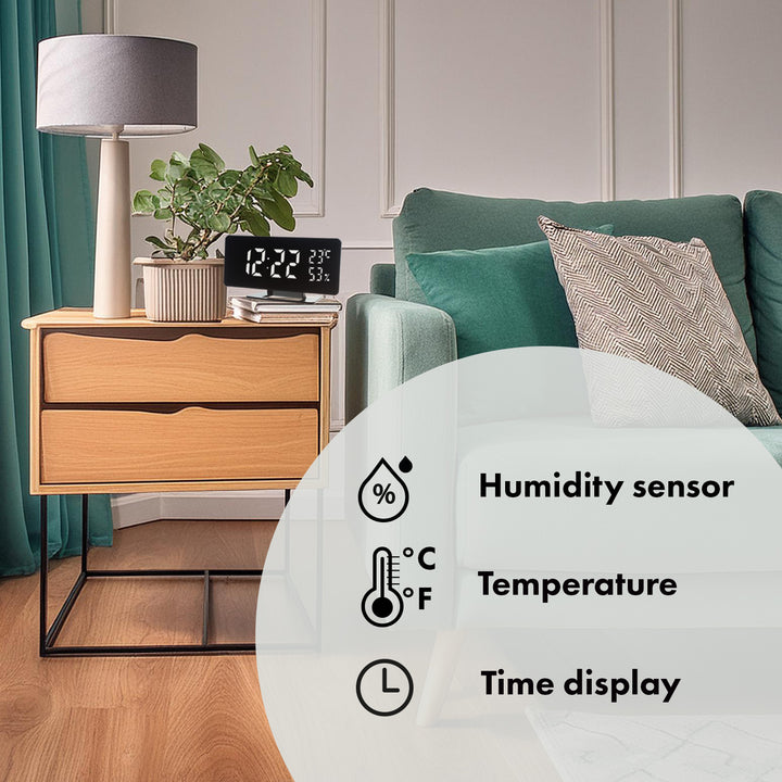 Ceas electronic cu alarmă și termometru GreenBlue GB395, higrometru, negru