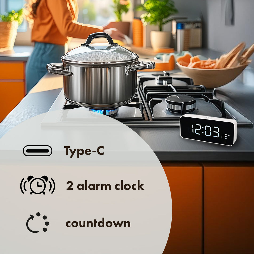 Ceas cu alarmă și termometru GreenBlue GB397, functie snooze, alb
