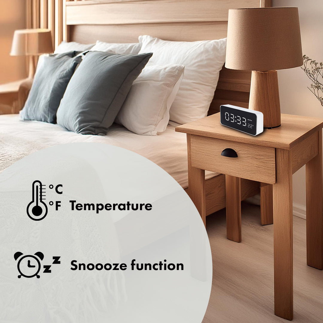 Ceas cu alarmă și termometru GreenBlue GB397, functie snooze, alb