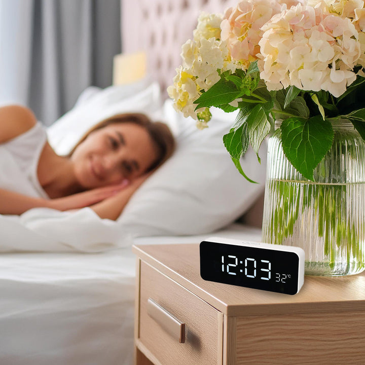Ceas cu alarmă și termometru GreenBlue GB397, functie snooze, alb