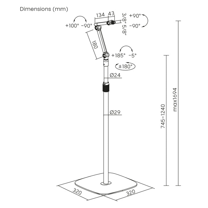 Suport microfon metalic Maclean, înălțime reglabilă 626-1694 mm, 1kg max, MC-337