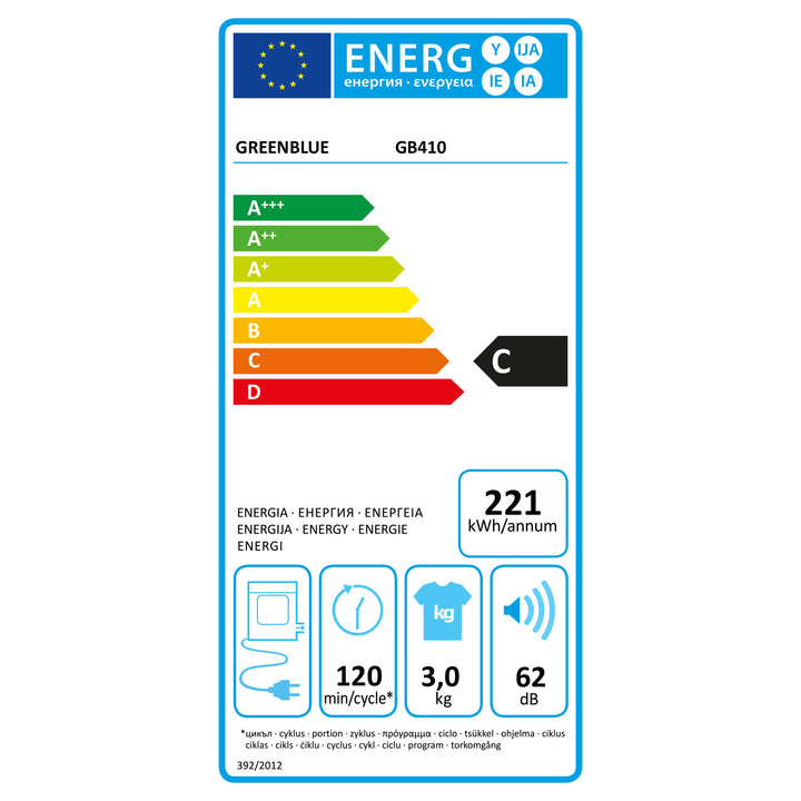 Uscator rufe electric GreenBlue GB410, 3 kg, 830W, 49,5 x 46 x 59,5 cm, alb-negru