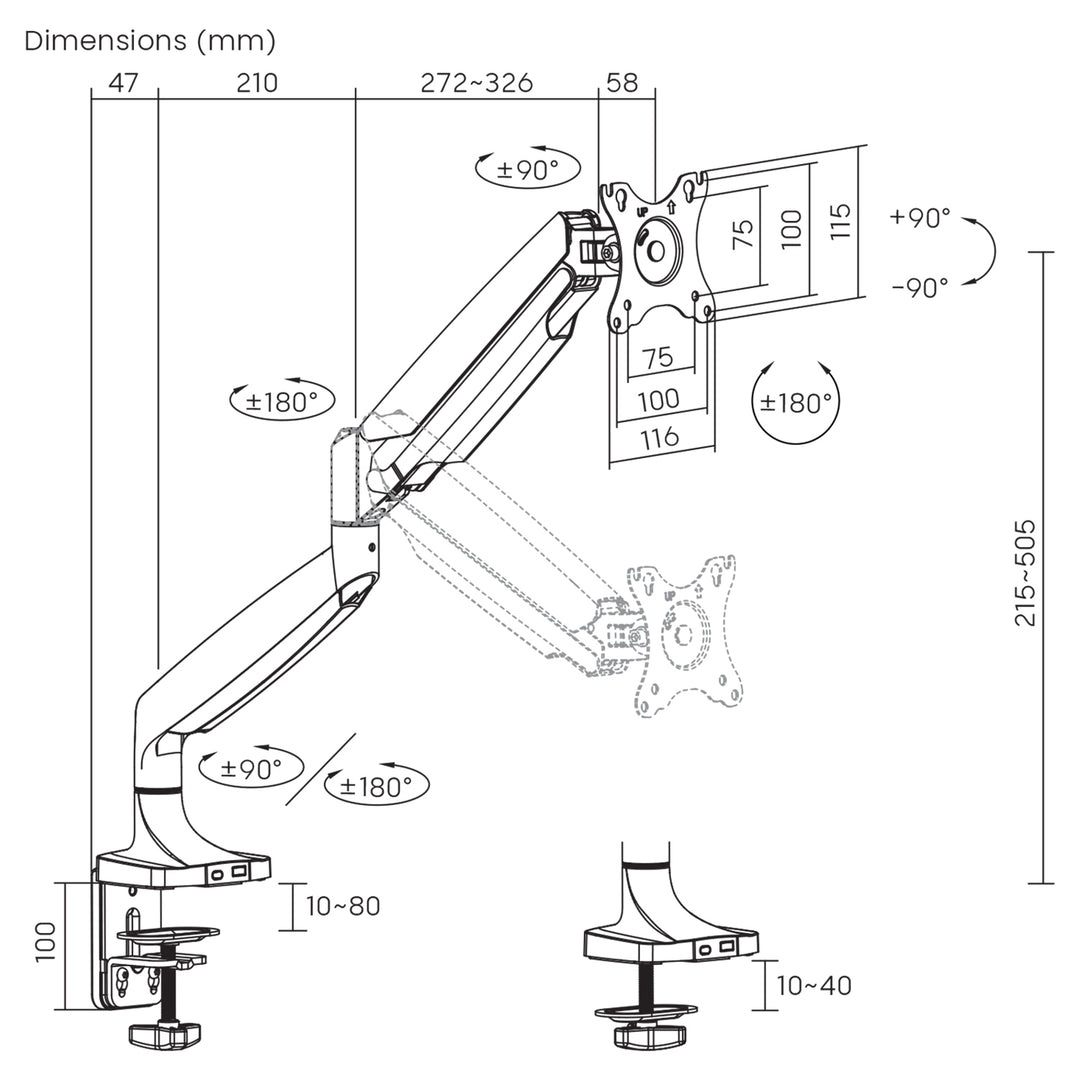 Suport monitor Maclean, braț dublu, cu arc cu gaz, 17"-45", 16 kg, MC-969