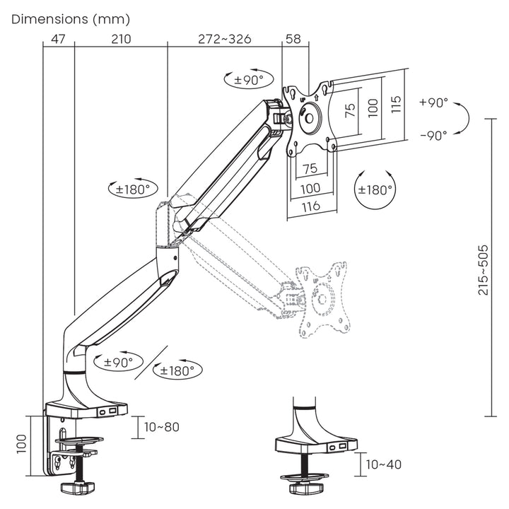 Suport monitor Maclean, braț dublu, cu arc cu gaz, 17"-45", 16 kg, MC-969