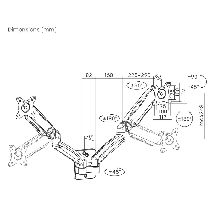 Suport de perete pentru două monitoare Maclean, 17-32'', 9kg max, arc mecanic, MC-988