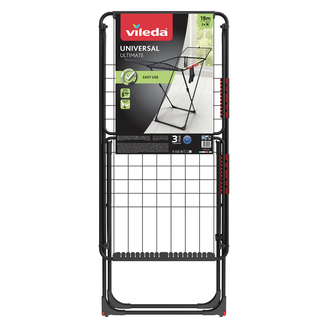 Vileda Universal Ultimate Universal Ultimate, din oțel, cu lungimea firului de uscare de 18 m, cu rotile, negru