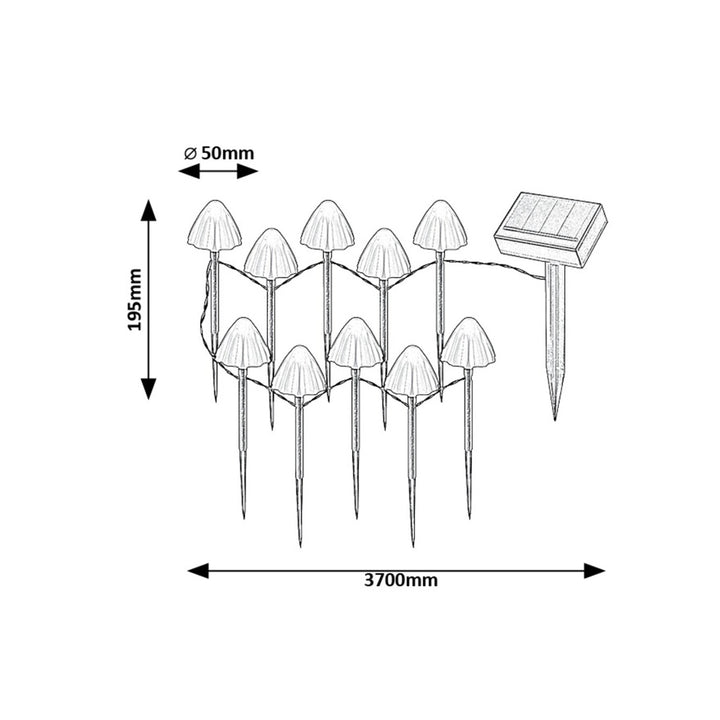 Lampi solare, 10 corpuri de iluminat, LED, IP44, abajur în formă de ciupercă, Skadar