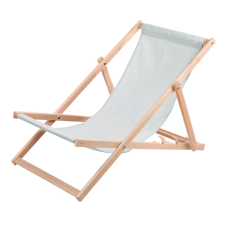 2 șezlonguri confortabile din lemn, de culoare cenușie deschisă, ideale pentru plajă, balcon, terasă