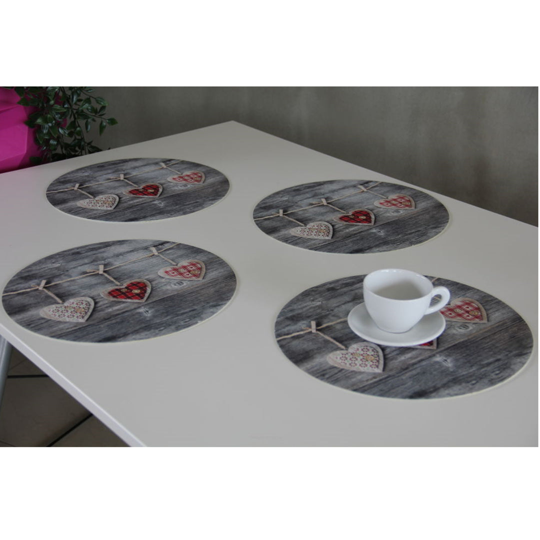 Set de covorașe Bertoni, 4 piese, rotunde, 33 cm, Inimi