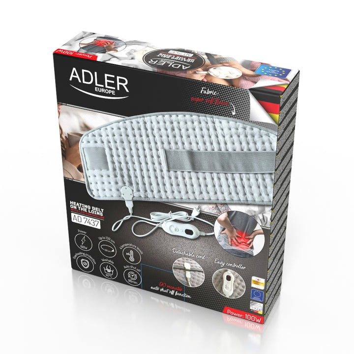 Curea de încălzire lombară Adler, 4 setări de temperatură, putere 100W, telecomandă LCD, AD 7437