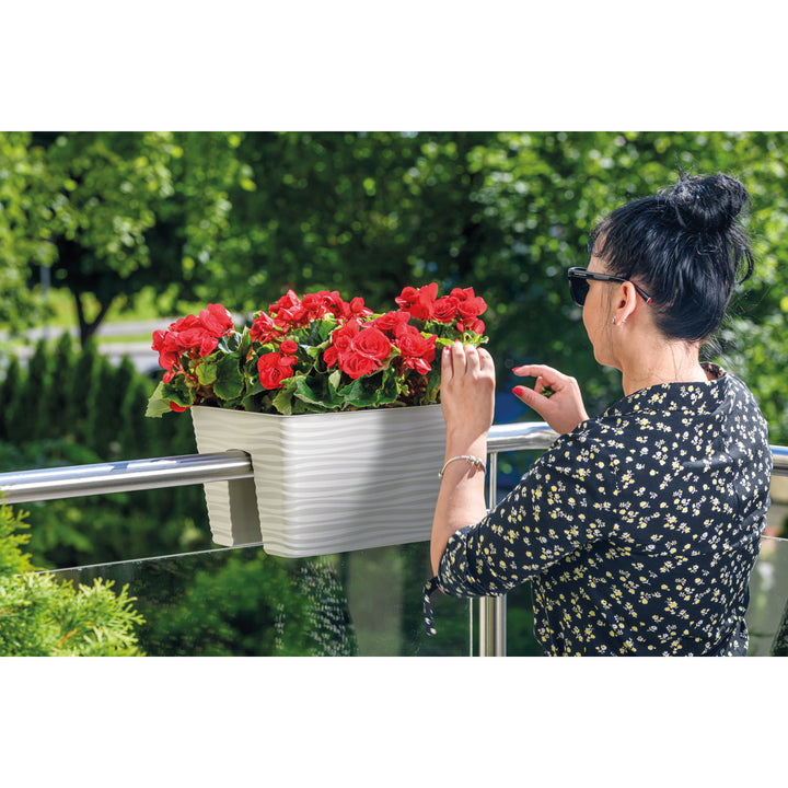 Ghiveci de flori,pentru balustradă, 40cm, PP, gri deschis, Sahara 40