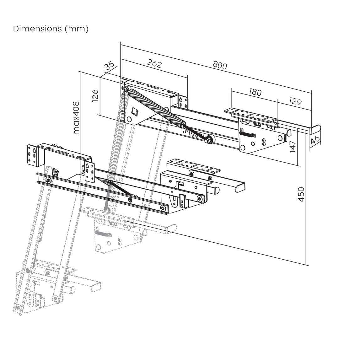 Suport extensie bucătărie până la 20 kg cu arcuri, raft extensibil încorporat pentru bucătărie 5-20kg. 820x168x106mm MC-497