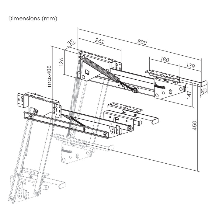 Suport extensie bucătărie până la 20 kg cu arcuri, raft extensibil încorporat pentru bucătărie 5-20kg. 820x168x106mm MC-497