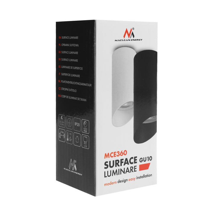 Maclean corp de iluminat de suprafață/tub, spot, rotund, aluminiu, GU10, 55x130mm, alb, MCE360 W