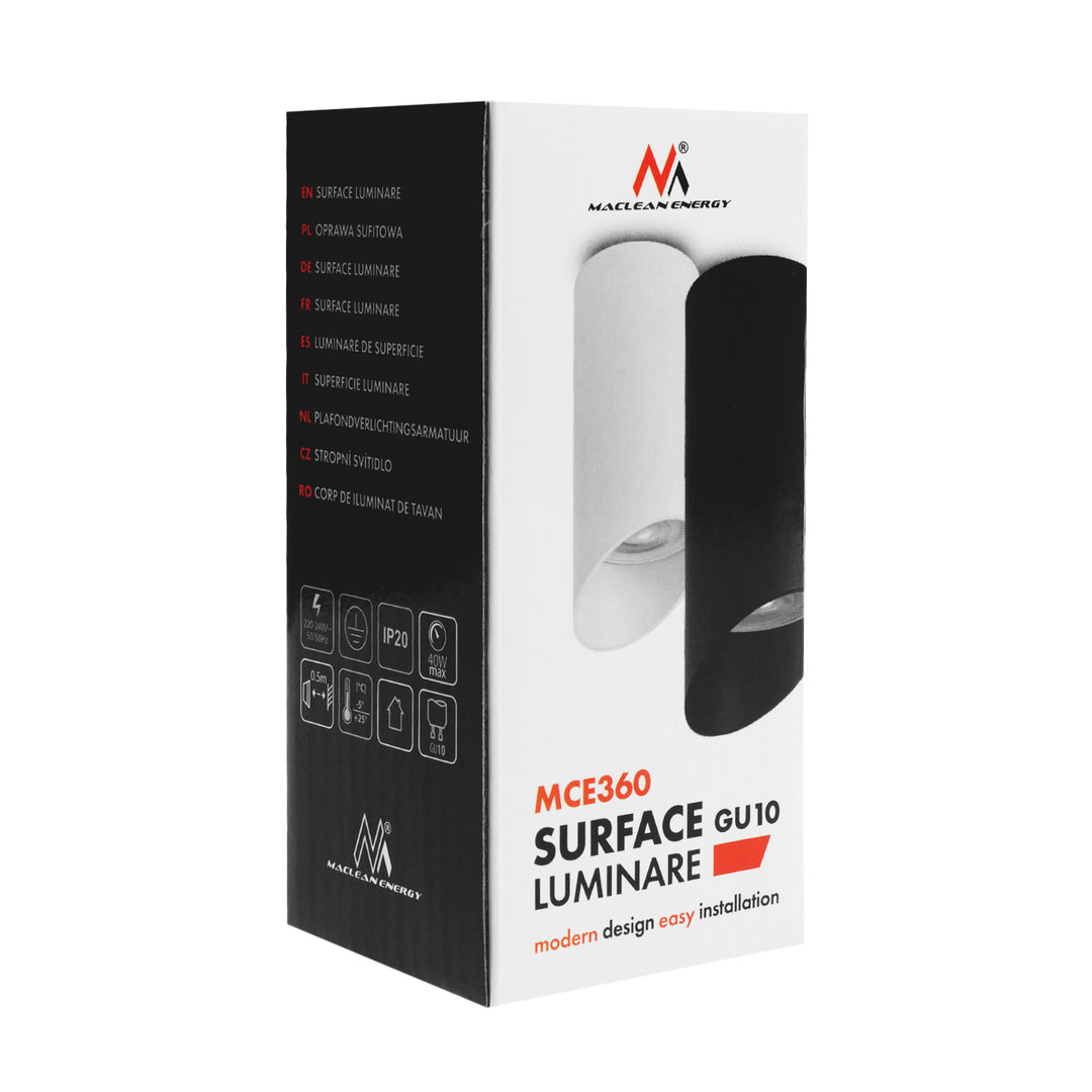 Maclean corp de iluminat de suprafață/tub, spot, rotund, aluminiu, GU10, 55x130mm, negru, MCE360 B