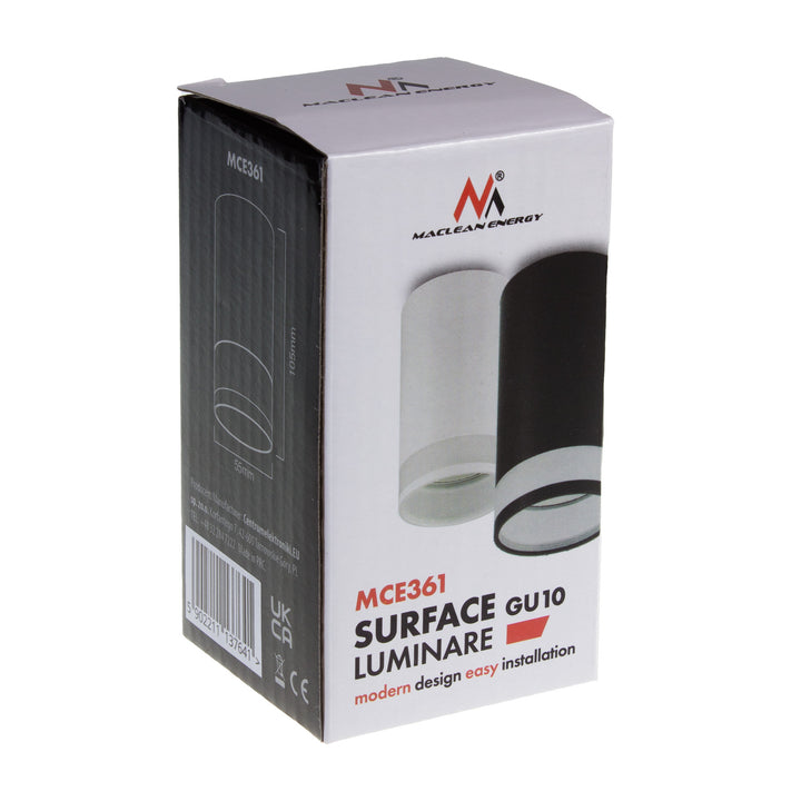 Maclean corp de iluminat de suprafață/tub, spot, rotund, aluminiu, GU10, 55x105mm, alb, MCE361 W