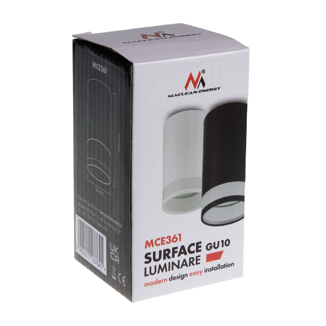 Maclean corp de iluminat de suprafață/tub, spot, rotund, aluminiu, GU10, 55x105mm, negru, MCE361 B