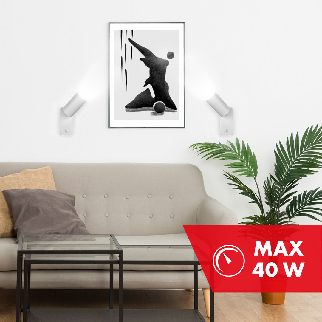 Maclean wall lamp / wall light, spot, rotund, GU10, cu întrerupător 55x100mm, alb, MCE369 W