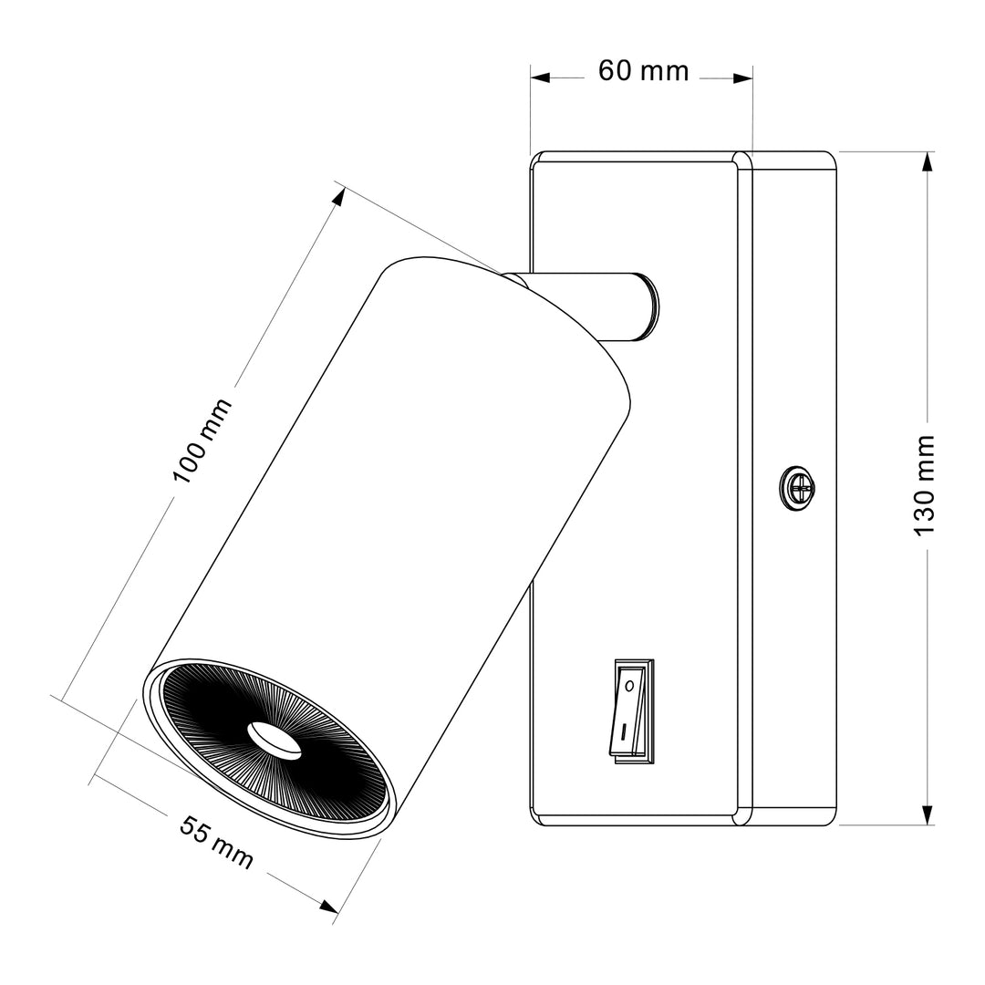 Maclean wall lamp / wall light, spot, rotund, GU10, cu întrerupător, 55x100mm, culoare neagră, MCE369 B