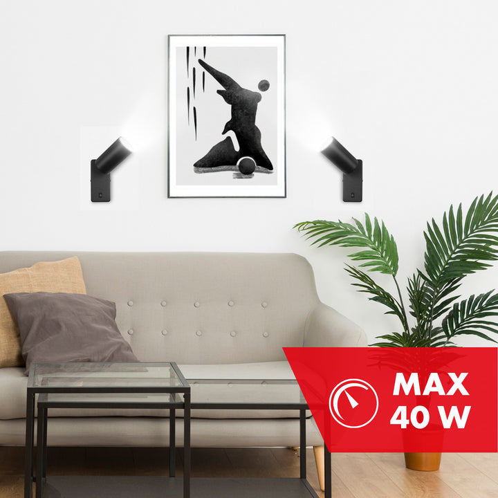 Maclean wall lamp / wall light, spot, rotund, GU10, cu întrerupător, 55x100mm, culoare neagră, MCE369 B