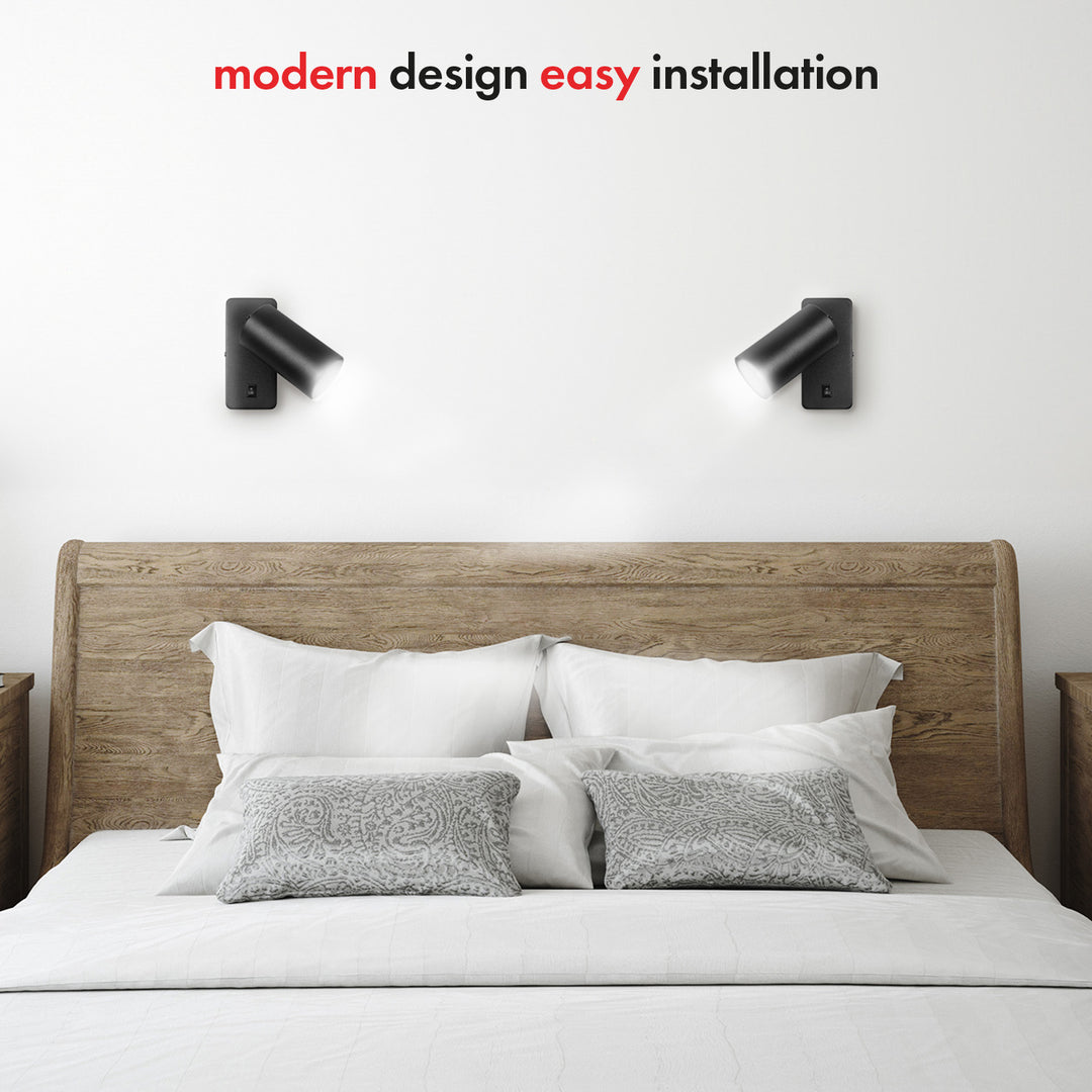 Maclean wall lamp / wall light, spot, rotund, GU10, cu întrerupător, 55x100mm, culoare neagră, MCE369 B
