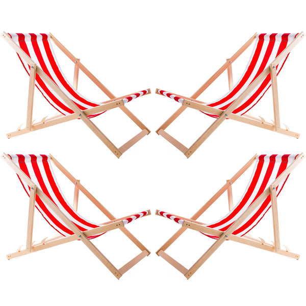 Set 4 sezlonguri Woodok, 119 x 60 cm, 120 kg, alb-rosu