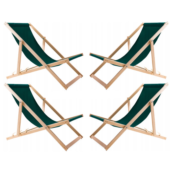Set 4 sezlonguri de plajă sau gradina, din lemn de fag, verde
