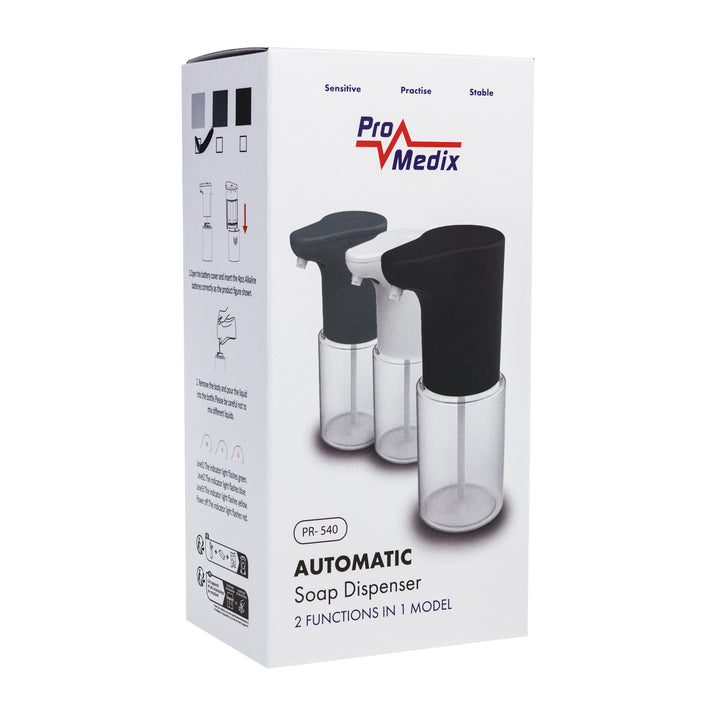 Promedix dispenser automat, recipient dispenser pentru săpunuri lichide, lichide dezinfectante, 300ml, 4xAA, alb, PR-540 W