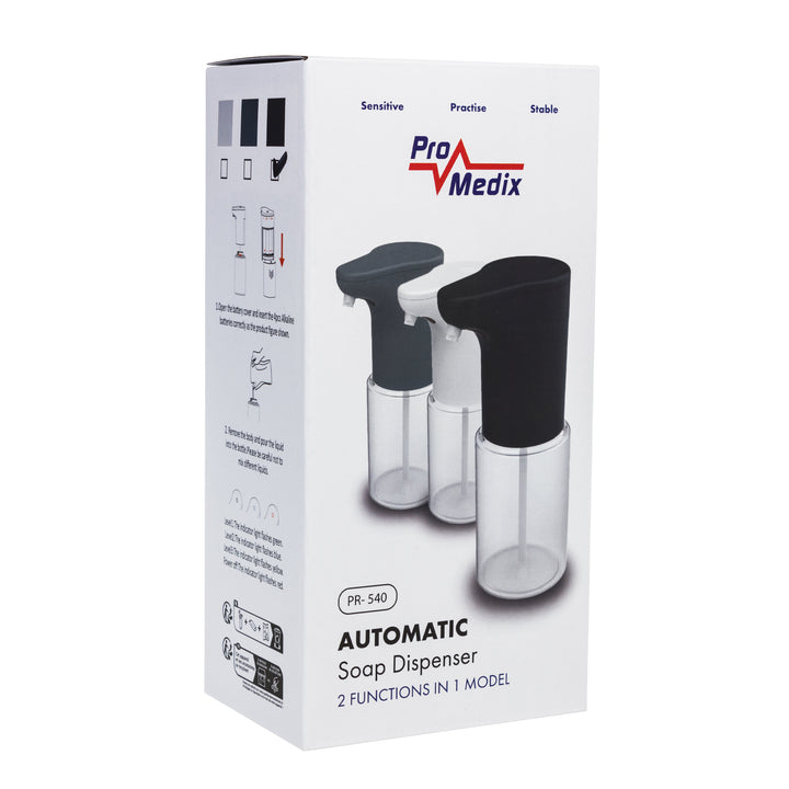 Promedix dispenser automat, recipient dispenser pentru săpunuri lichide, lichide dezinfectante, 300ml, 4xAA, negru, PR-540 B